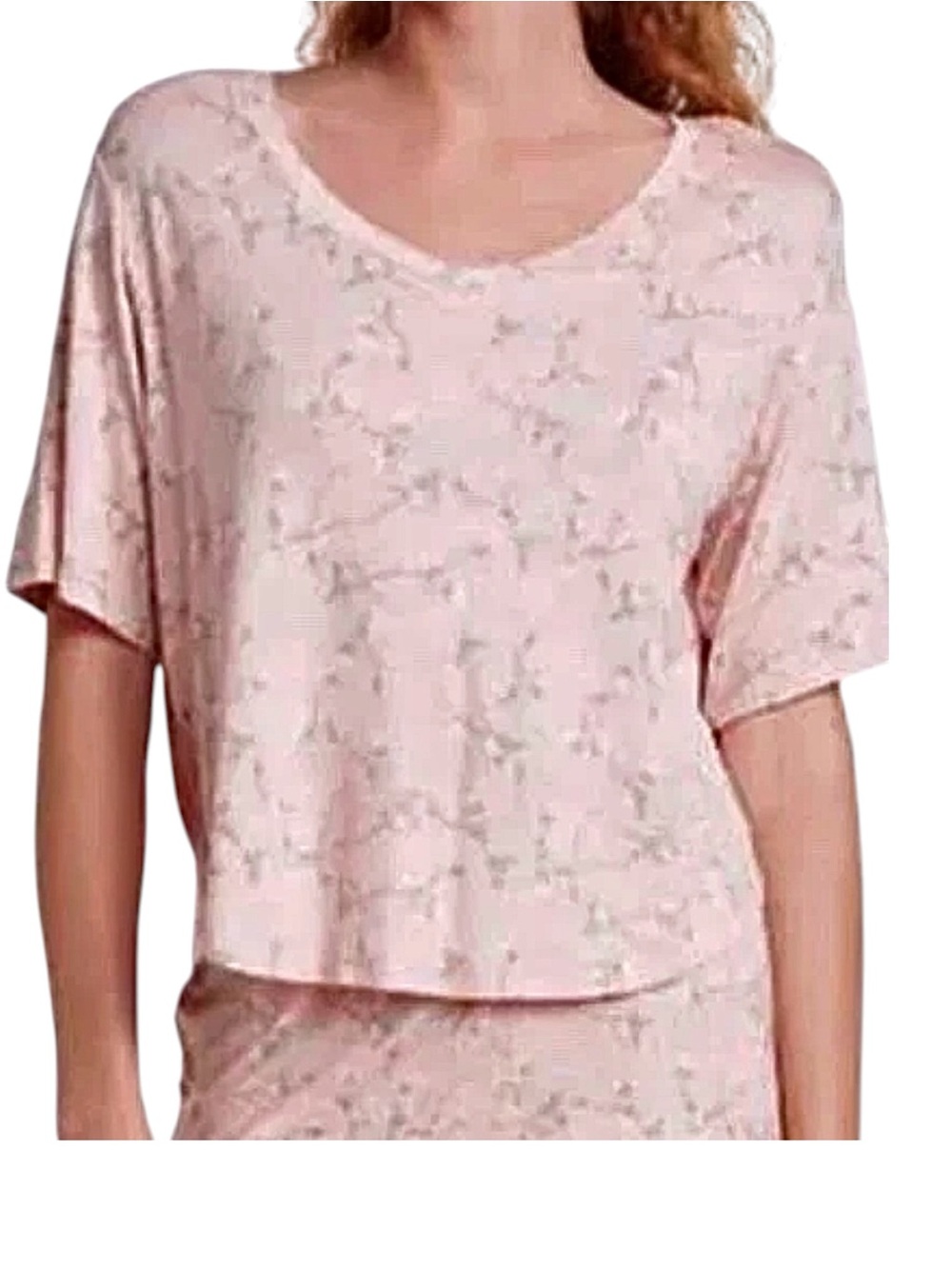 Honeydew Intimates Quiet Night Crop Pajama Top, Lt Pink/Peach Floral, Size Large